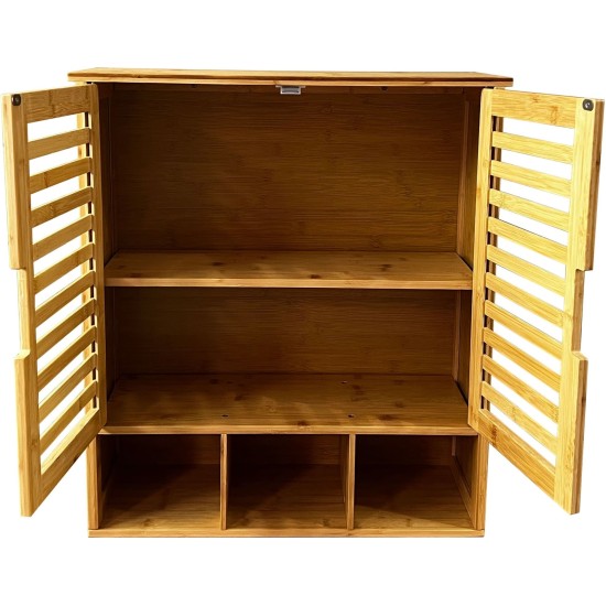 Showing image for SR223 Louvred Cabinet, 2 Shelves and 3 Compartments SR223 Louvred Cabinet, 2 Shelves and 3 Compartments Furniture, Kitchen and bathroom furniture, Bamboo furniture, Bathroom furniture, Wall Shelves and Cabinets image