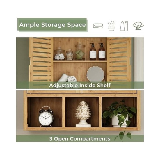 Showing image for SR223 Louvred Cabinet, 2 Shelves and 3 Compartments SR223 Louvred Cabinet, 2 Shelves and 3 Compartments Furniture, Kitchen and bathroom furniture, Bamboo furniture, Bathroom furniture, Wall Shelves and Cabinets image