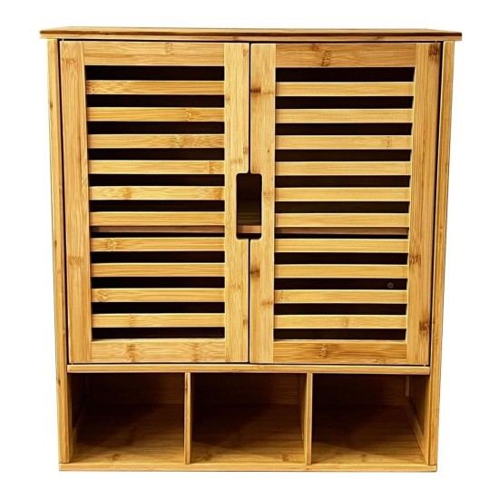 Showing image for SR223 Louvred Cabinet, 2 Shelves and 3 Compartments SR223 Louvred Cabinet, 2 Shelves and 3 Compartments Furniture, Kitchen and bathroom furniture, Bamboo furniture, Bathroom furniture, Wall Shelves and Cabinets image