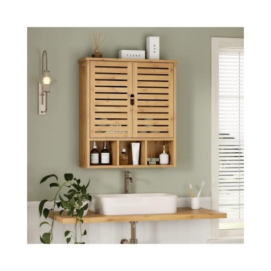 Showing image for SR223 Louvred Cabinet, 2 Shelves and 3 Compartments SR223 Louvred Cabinet, 2 Shelves and 3 Compartments Furniture, Kitchen and bathroom furniture, Bamboo furniture, Bathroom furniture, Wall Shelves and Cabinets image