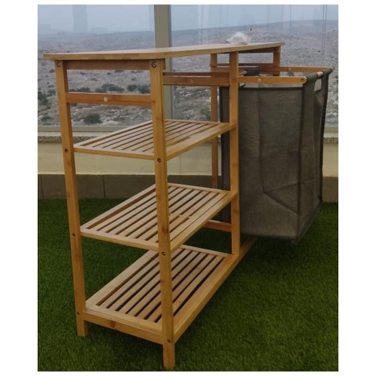 SR314 Laundry Basket Unit with Three Shelves, Bamboo Furniture, Kitchen and bathroom furniture, Bamboo furniture, Bathroom furniture image