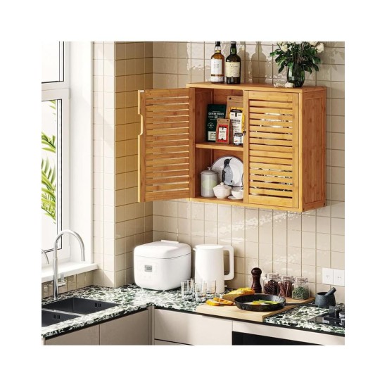 Showing image for SR336 Two Door Wall Cabinet, Bamboo, 59 cm SR336 Two Door Wall Cabinet, Bamboo, 59 cm Furniture, Kitchen and bathroom furniture, Bamboo furniture, Bathroom furniture, Wall Shelves and Cabinets image