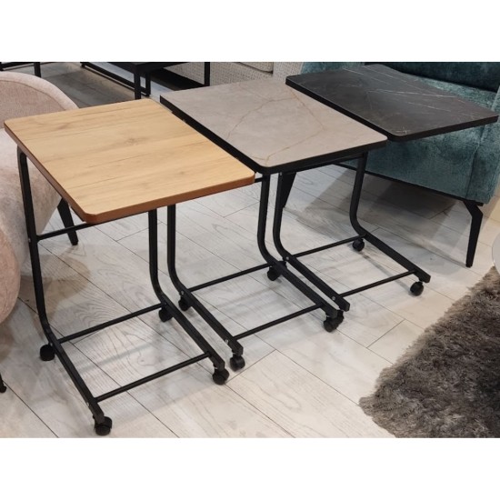 Showing image for Miri Laptop Side Table on Castors (Oak / Black / Grey) Miri Laptop Side Table on Castors (Oak / Black / Grey) Furniture, Coffee tables, Coffee Tables, Budget Furniture, Interior Items, Side Tables image