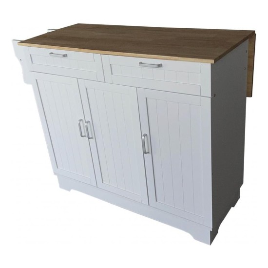 Cuba White Kitchen Island, 123 cm, Three Doors
