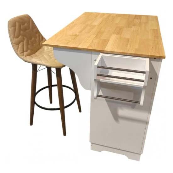 Cuba White Kitchen Island, 123 cm, Three Doors