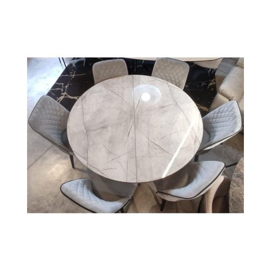 Moon Dining Set: Round Extending Table and 6 Chairs