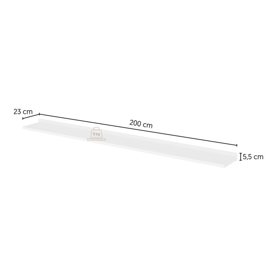 Wall shelf TULUZA Helvetia 200 cm, white gloss