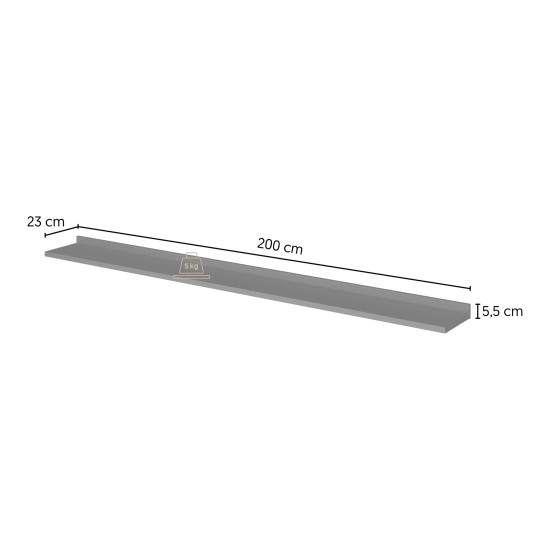 Wall shelf TULUZA Helvetia 200 cm, black gloss