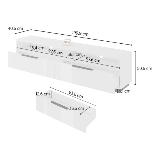 TV unit TULUZA Helvetia 200 cm, white gloss