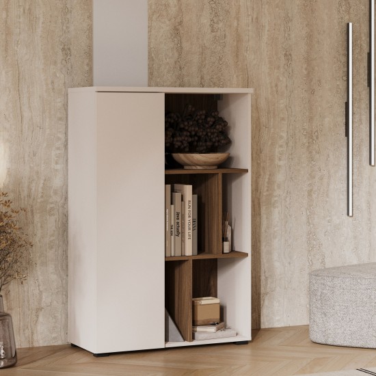 Tall chest ONTARIO Helvetia 80 cm, cashmere with Burdeo walnut