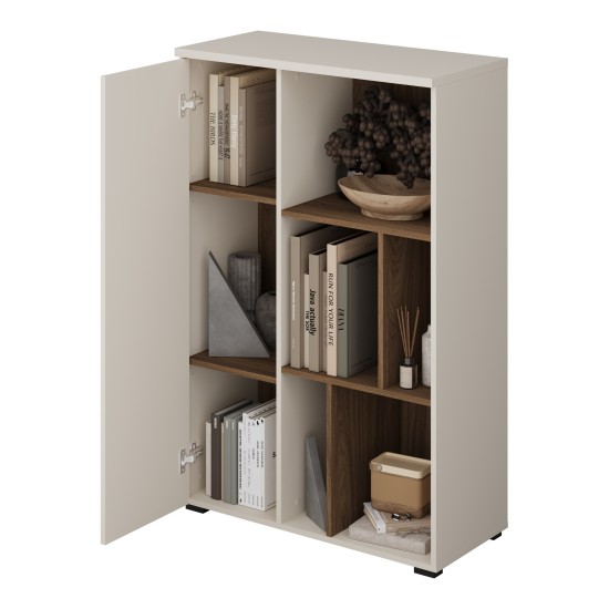 Tall chest ONTARIO Helvetia 80 cm, cashmere with Burdeo walnut