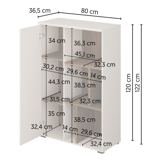 Tall chest ONTARIO Helvetia 80 cm, cashmere with Burdeo walnut
