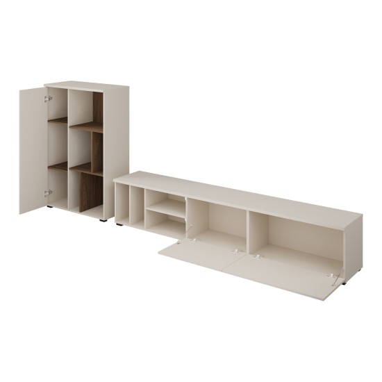 Wall unit ONTARIO Helvetia, cashmere with Burdeo walnut