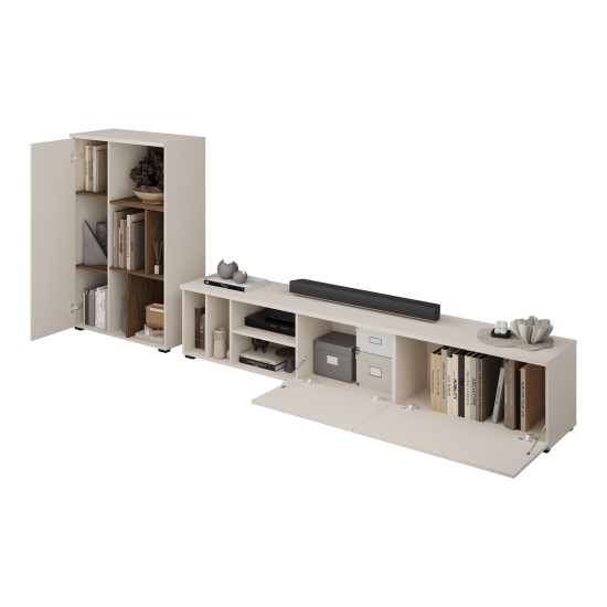 Wall unit ONTARIO Helvetia, cashmere with Burdeo walnut