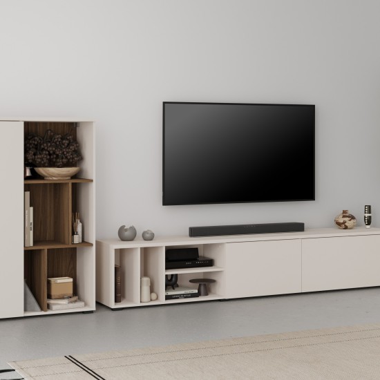 Wall unit ONTARIO Helvetia, cashmere with Burdeo walnut