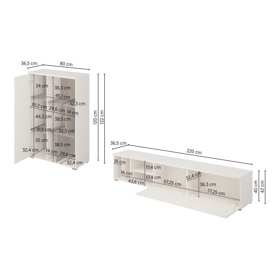Wall unit ONTARIO Helvetia, cashmere with Burdeo walnut