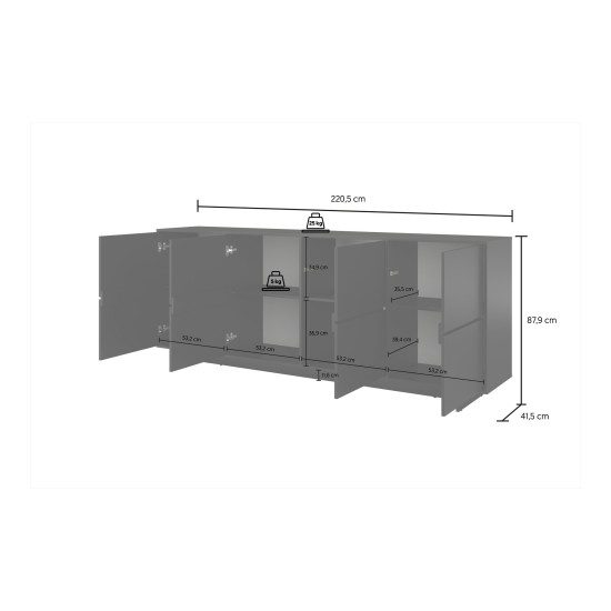 Комод TATAMI 4D, 221 см, чёрный оникс