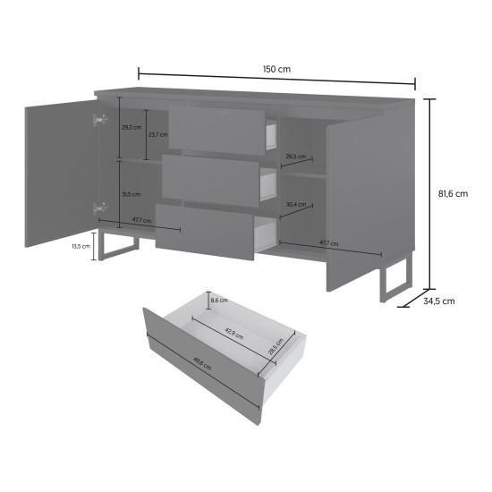 Chest of drawers MODO II 150 cm, black onyx Chest of drawers MODO II 150 cm, black onyx