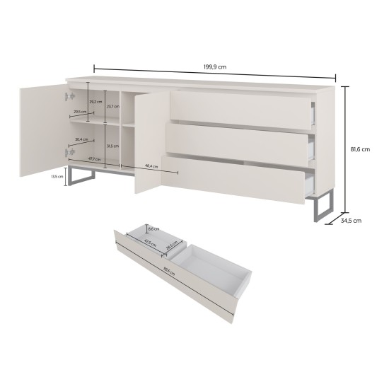 Chest of drawers MODO II 200 cm with drawers, cashmere with black onyx Chest of drawers MODO II 200 cm with drawers, cashmere with black onyx