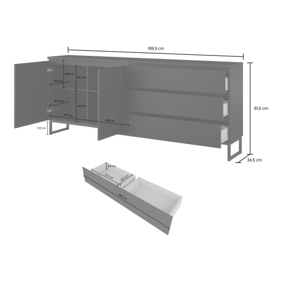 Chest of drawers MODO II 200 cm with drawers, black onyx Chest of drawers MODO II 200 cm with drawers, black onyx