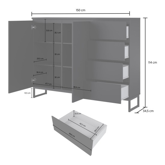 Tall chest of drawers MODO II 150 cm, black onyx Tall chest of drawers MODO II 150 cm, black onyx