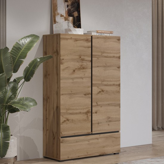 Tall chest CROSS Helvetia 89 cm, Wotan oak with black