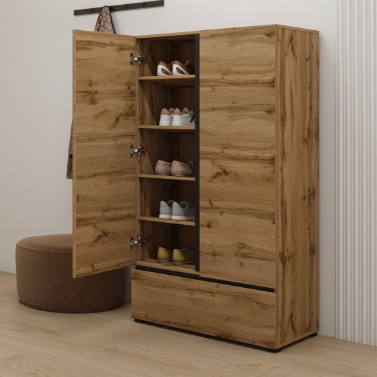 Tall chest CROSS Helvetia 89 cm, Wotan oak with black