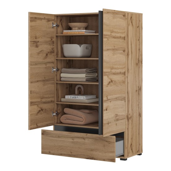 Tall chest CROSS Helvetia 89 cm, Wotan oak with black