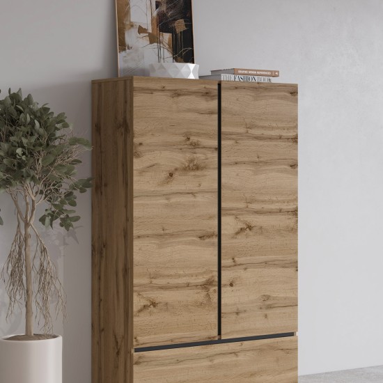 Tall chest CROSS Helvetia 89 cm, Wotan oak with black