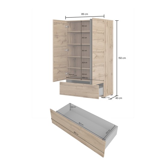 Tall chest CROSS Helvetia 89 cm, Wotan oak with black
