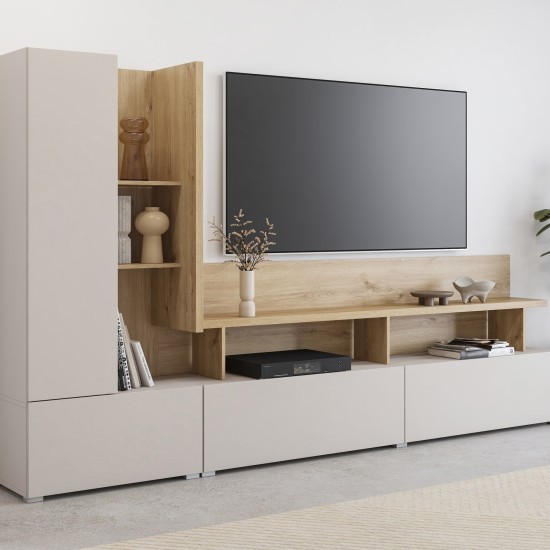 Wall unit SERIO Helvetia 270 cm, cashmere with Carpenter oak Wall unit SERIO Helvetia 270 cm, cashmere with Carpenter oak