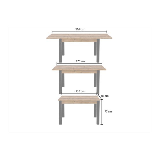 Extending dining table OLIN Helvetia 130 cm, Appenzeller fir with black