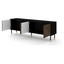 Тумба ТВ WOODY IV 180 см, 4 двери, чёрный матовый с дубом катания