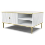 PETRA coffee table 90 cm, drawer and bay, white mat