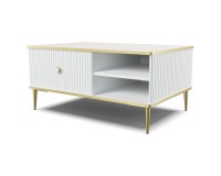 PETRA coffee table 90 cm, drawer and bay, white mat