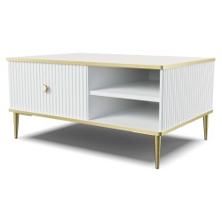 PETRA coffee table 90 cm, drawer and bay, white mat