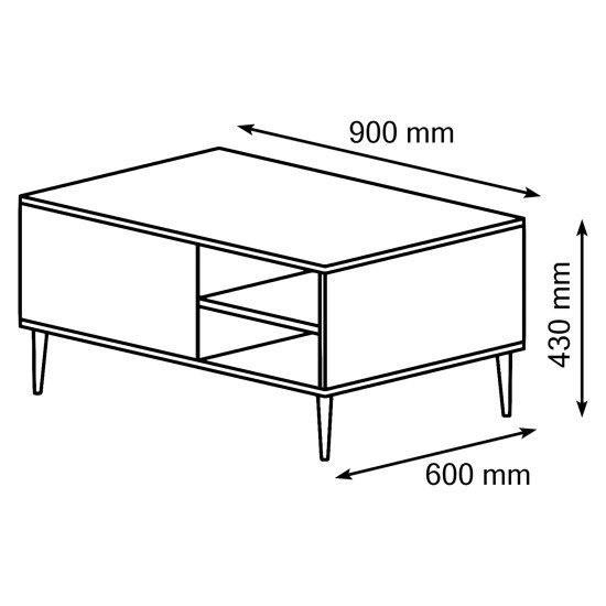 PETRA coffee table 90 cm, drawer and bay, white mat