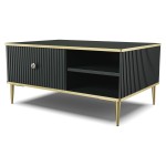 PETRA coffee table 90 cm, drawer and bay, black mat