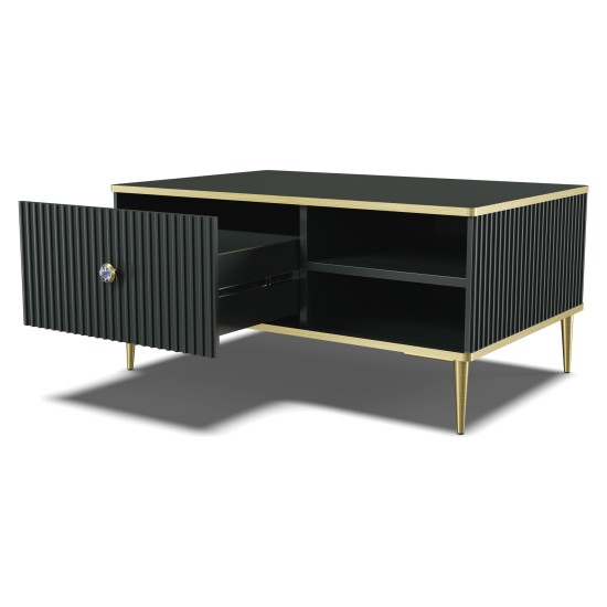 PETRA coffee table 90 cm, drawer and bay, black mat