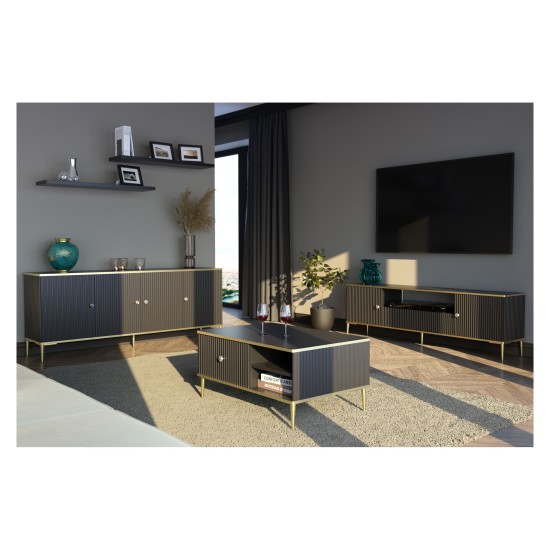 PETRA coffee table 90 cm, drawer and bay, black mat