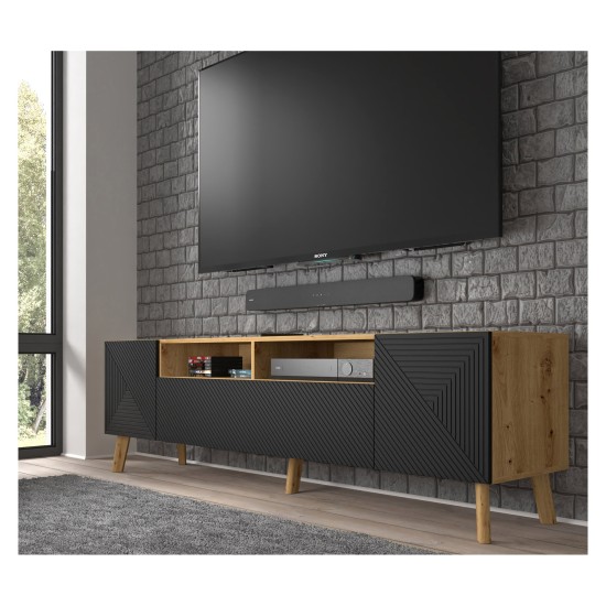 מזנון טלוויזיה LUXI 195, 2 דלתות ודלת נפתחת, אלון ארטיסן עם שחור מט מזנון טלוויזיה LUXI 195, 2 דלתות ודלת נפתחת, אלון ארטיסן עם שחור מט