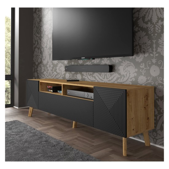 מזנון טלוויזיה LUXI 195, 2 דלתות ודלת נפתחת, אלון ארטיסן עם שחור מט מזנון טלוויזיה LUXI 195, 2 דלתות ודלת נפתחת, אלון ארטיסן עם שחור מט