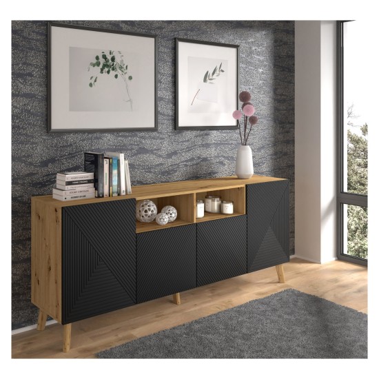 שידת LUXI 195, 4 דלתות, אלון ארטיסן עם שחור מט שידת LUXI 195, 4 דלתות, אלון ארטיסן עם שחור מט