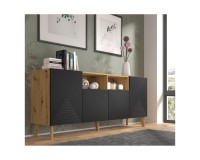שידת LUXI 195, 4 דלתות, אלון ארטיסן עם שחור מט שידת LUXI 195, 4 דלתות, אלון ארטיסן עם שחור מט