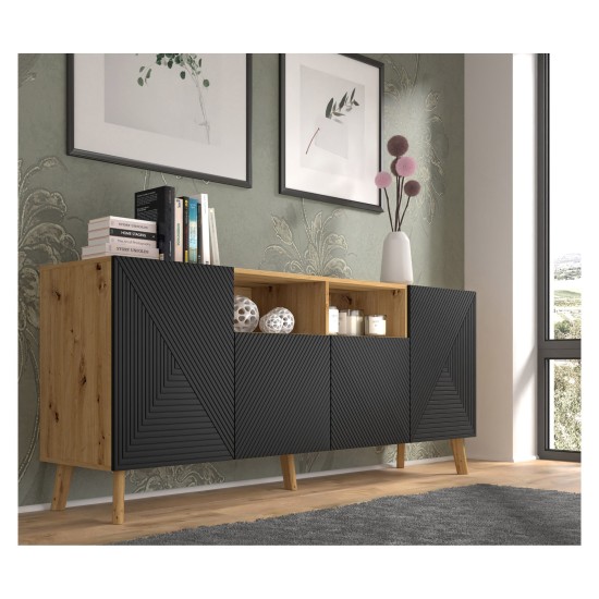 שידת LUXI 195, 4 דלתות, אלון ארטיסן עם שחור מט שידת LUXI 195, 4 דלתות, אלון ארטיסן עם שחור מט