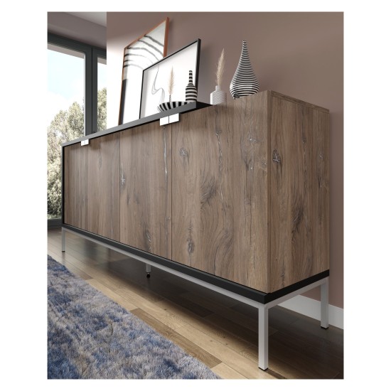 TOLEDO chest 191 cm, 4 doors, Flagstaff oak with black mat TOLEDO chest 191 cm, 4 doors, Flagstaff oak with black mat