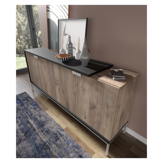 TOLEDO chest 191 cm, 4 doors, Flagstaff oak with black mat TOLEDO chest 191 cm, 4 doors, Flagstaff oak with black mat
