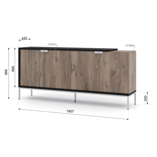 TOLEDO chest 191 cm, 4 doors, Flagstaff oak with black mat TOLEDO chest 191 cm, 4 doors, Flagstaff oak with black mat