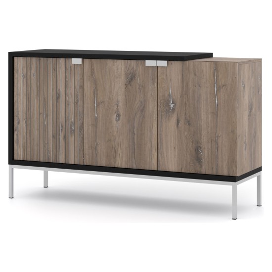 TOLEDO chest 143 cm, 3 doors, Flagstaff oak with black mat