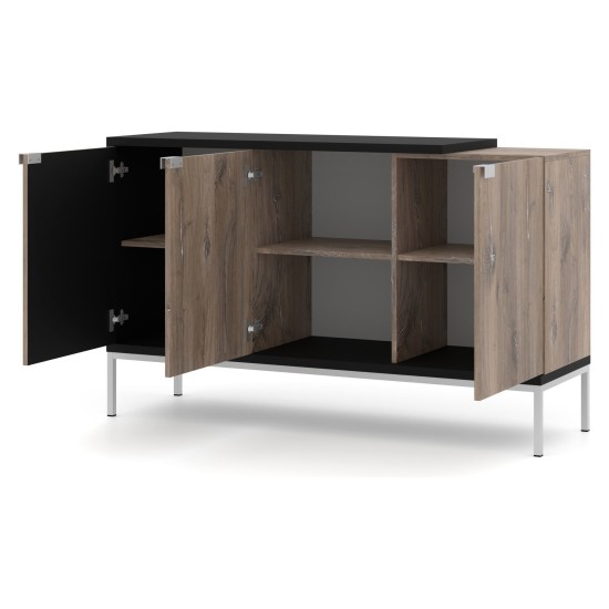 TOLEDO chest 143 cm, 3 doors, Flagstaff oak with black mat